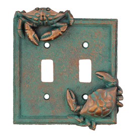 Top Brass Nautical Crab Starfish and Seashell Beach Electrical Cover Wall Plate Bronze/Verdigris Finish - Single Switch, Double, Rocker, Outlet (Double Switch Cover)