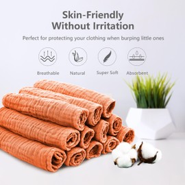 SWEET DOLPHIN 12 Pack Muslin Burp Cloths Large 100% Cotton Hand Washcloths for Baby - Baby Essentials Extra Absorbent and Soft Boys & Girls Milk Spit Up Rags for Newborn Registry - Vermilion, 20" X10"