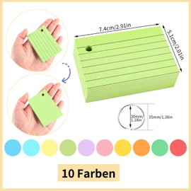 Pack of 1000 Index Cards A8, 150 g/m² Lined Flash Cards Vocabulary Cards Colourful with 10 Binder Rings for On the Go Learning Notes School Office Home (10 Colours)