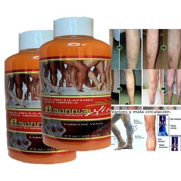 2 FLAMAXIN with Arnica, Varicose Spider Vein Treatment Gel Circulation Cream Varices Crema (Gel venas varicosas, circulacion de la Sangre piernas) Alivia Dolor Medic