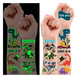 Leesgel Dino Birthday Decoration, 10 Sheets Luminous Dino Tattoo Children Boys Children's Tattoos for Party Bags Children's Birthday Dinosaur Toy Birthday Decoration Boys Gifts Party Decoration