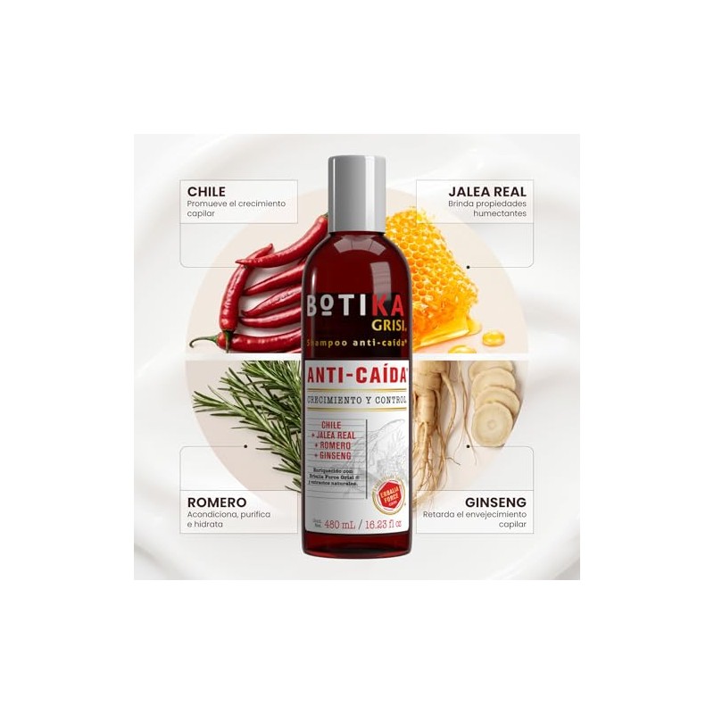 BOTIKA GRISI Shampoo Anticaída Natural con Jalea Real, 480 ml