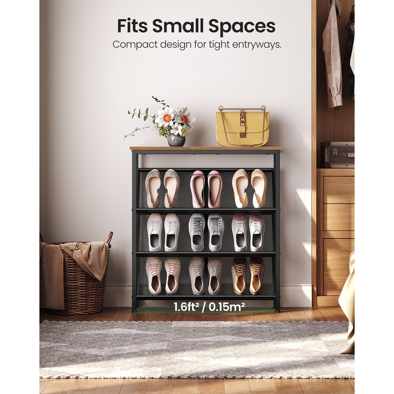 CHOEZON Shoe Rack, 4-Tier Slanted Shoe Storage Shelf, Narrow Shoe