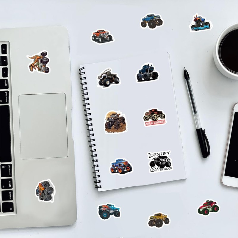 100pcs Monster Jam Trucks Stickers Kawaii Small Stickers Decorative Masking