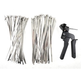 TABODD Metal Tie Wrap Gun Kit, Stainless Steel Cable Ties Cable Tie Tool with 200pcs Self-Locking Stainless Steel Cable Ties Tensioning Cutter Metal Zip Tie Tool Kit
