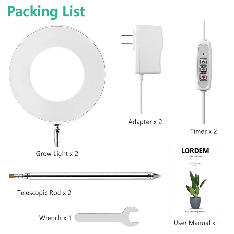 LORDEM Full Spectrum LED Grow Lights, Brightness Adjustable Plant Lamps