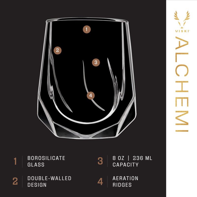 Viski Alchemi Aerating Wine Glass, Double Walled Tasting Tumbler for