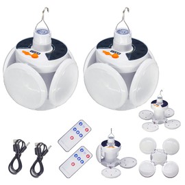 SIRUITRONGER LED Camping Blub 45LED Tent Solar Lantern Lights 5 Mode USB Rechargeable Foldable Remote Control Portable Light Tent Hanging Flashlight Outdoor Fishing Emergency Courtyard Garden 2 Pack