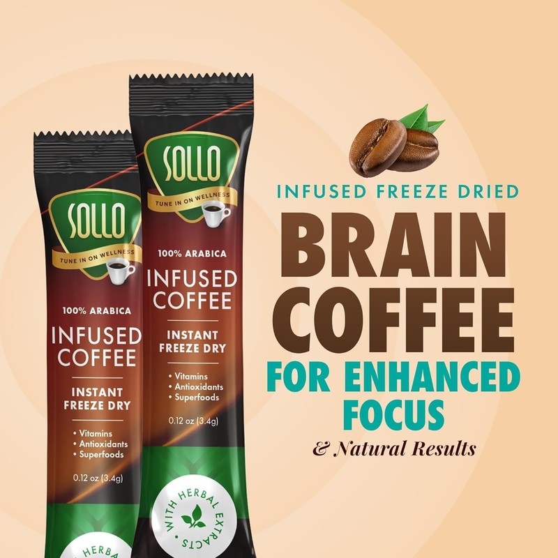 Sollo Brain Power Instant Coffee Sticks (24 Servings) Cinnamon Notes