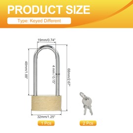 PATIKIL Solid Brass Padlocks 2.6", 1 Pcs Keyed Different Long Shackle Lock Padlock with 2 Keys Weatherproof for Gym Locker Gate Fence Outdoor Indoor
