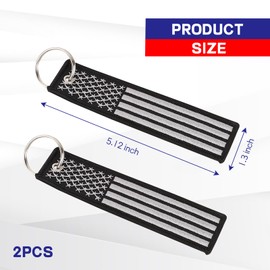 Hovom 2PCS American Flag Key Chain, Patriotic USA Flag Keychain Tag with Key Ring, Keychain Lanyard for Motor Gift Backpack (Black+Gray)