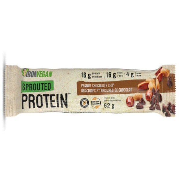 Iron Vegan Sprouted Protein Bar Peanut Chocolate Chip 62g X 12