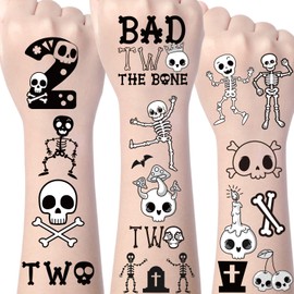 Bad Two the Bone Temporary Tattoos - Yoyuspy 200+ Bad Two the Bone Party Decorations Favors Supplies for Kids 2nd Birthday Decorations Cute Black White Skeleton Skull Tattoo Stickers Rewards