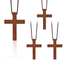 Natural Wooden Cross Necklace for Men&Woman, Crucifix Necklace Men&Woman, Bulk Wooden Small Crosses Gifts for Bible Verse Easter Party Favor, Cross for Car Mirror Hanging Pendant, 1.6In X 1.1In（4pcs）