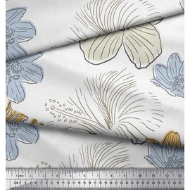 Soimoi White Rayon Fabric Lily Flower Fabric Prints by Yard 56 Inch Wide