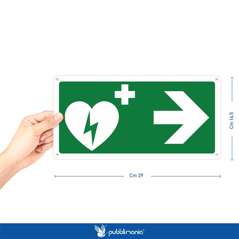 Pubblimania Defibrillator Sign Arrow Right | 3mm Aluminum Composite Sign