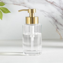 Enra Thick Glass Soap Dispenser with Stainless Steel Gold Pump,12oz Bathroom Hand Liquid Soap Dispensers,Lotion Dispenser,Soap Dispenser for Bathroom,Kitchen(Clear/Gold Liquid Type)