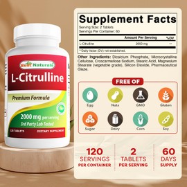 Best Naturals L-Citrulline 2000mg/Serving - Non-GMO - Gluten Free - 120 Tablets (120 Count (Pack of 2))