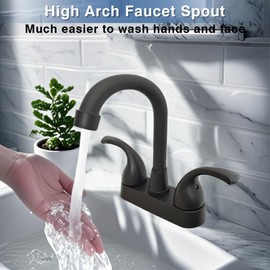 JAMESVAN RV Bathroom Faucets, RV Kitchen Sink Faucet Replacement with Two Handle Control -4" Main Body,2 or 3 Hole High Arch-360 Swivel Replace for RV Home Campers Motorhomes Travel Trailers,Black