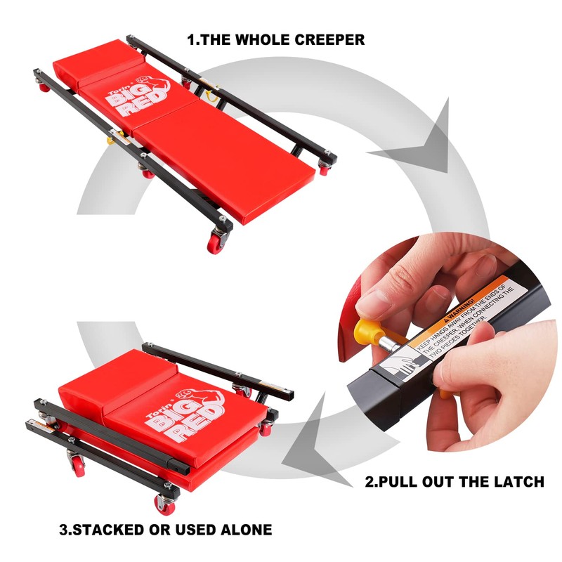 BIG RED Rolling Garage/Shop Creeper: 2-Piece, 36" Padded Mechanic Cart