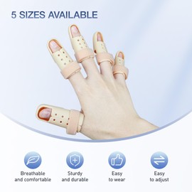 Kecartu Thumb Brace, Trigger Finger Splint, 5 Size Pack Finger Cots, Plastic Mallet Finger Brace with Adjustable Belt for sport Injuries, Broken Index, Middle, Ring Finger Knuckle Immobilization