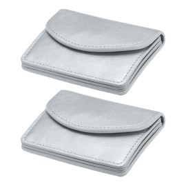 uxcell PU Leather Business Card Case, 2Pcs Business Name Card Holder Wallet with Magnetic Shut Pocket Holder for Women Credit ID Card, Silver Tone