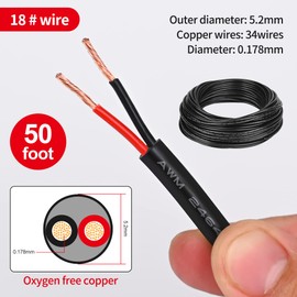 18 Gauge 2 Conductor PVC Cord, Oxygen-Free Copper Cable, 50FT Pure Copper Electrical Wire for LED Lamp Lighting Strips, Automotive