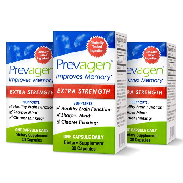Prevagen Improves Memory - Extra Strength 20mg, 30 Capsules |3 Pack| with Apoaequorin & Vitamin D & Prevagen 7-Day Pill Minder | Brain Supplement for Better Brain Health