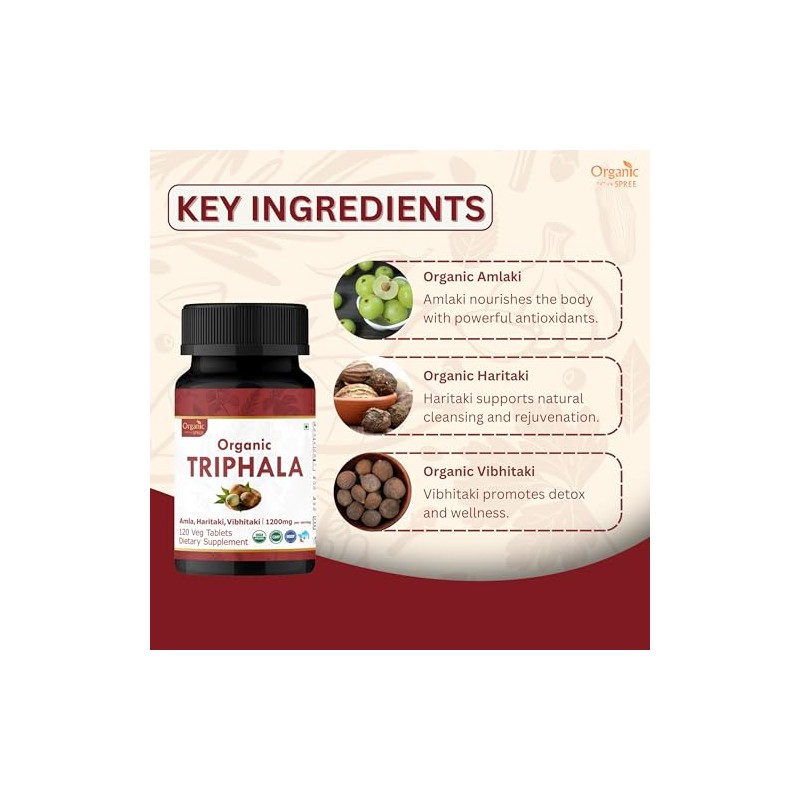 Organic Spree Triphala 120 Tablets | Amla, Haritaki & Bibhitaki