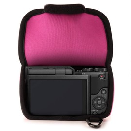 MegaGear Panasonic Lumix DC-GX850, DC-GF9, DC-GX800, DMC-GF8, DMC-GF7 (12-32 mm) Ultralight Neoprene Camera Case with Carabiner Hook Pink