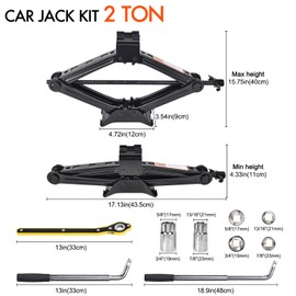 Car Jack Kit Scissor Jack for Car 2 Ton (4409 lbs) Tire Jack Tool Kit Universal Car Emergency Kit with Lug Wrench Tire Changing Kit for Car SUV (2T)