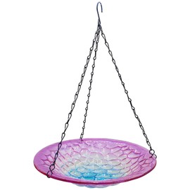 WUFEILY Hanging Birdbath, Outdoor Glass Birdbath, Purple and Blue Texture Pattern Bird Feeder for Garden Patio Decoration