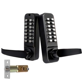 Casmer Upgrade Double Sided Keypad Door Lock with Adjustable Deadlatch 2-3/8'' and 2-3/4'', Double Sided Keyless Door Lock with Handle, Double Sided Gate Lock for Outdoor (Black)