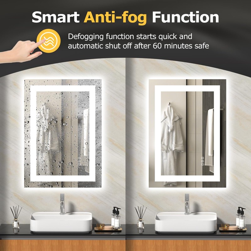 Hivone 28X20 LED Bathroom Mirror with Lights, Anti-Fog, Dimmable, Backlit