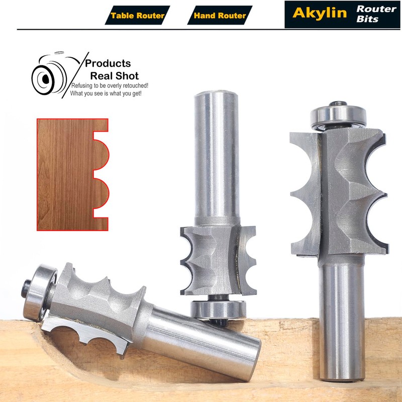 3Pcs Double Beading Router Bits 1/2" Shank,Cutting Height 3/4",7/8",1-3/8" Pair