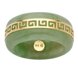 PalmBeach 14K Yellow Gold Round Genuine Green or 10K Yellow Gold Black Jade Greek Key Ring Size 7