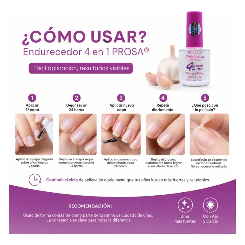 Prosa Endurecedor Para Uñas Con Ajo Y Calcio, 15 Ml
