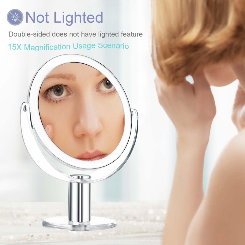CLSEVXY Vanity Mirror Makeup Mirror with Stand, 1X/15X Magnification Double