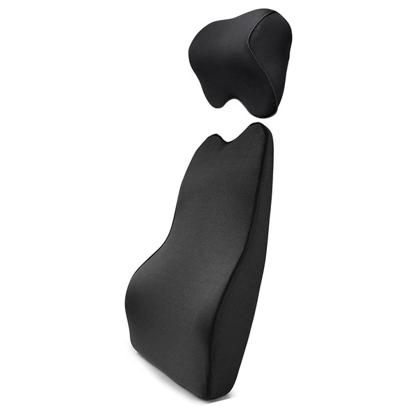 Tektrum Orthopedic Entire Back Support Full Lumbar Cushion for Car & Headrest Neck Pillow Kit - Ergonomic Thick 3D Design Fit Body Curve - Back, Neck Pain Relief, Improve Posture -Black (012011-A)