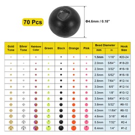 PATIKIL Fly Tying Tungsten Beads, 70 Pcs 4.6mm / 0.18 Inch Tungsten Slotted Bead Round Ball for Fly Tying Jig Hooks Fishing Materials, Black