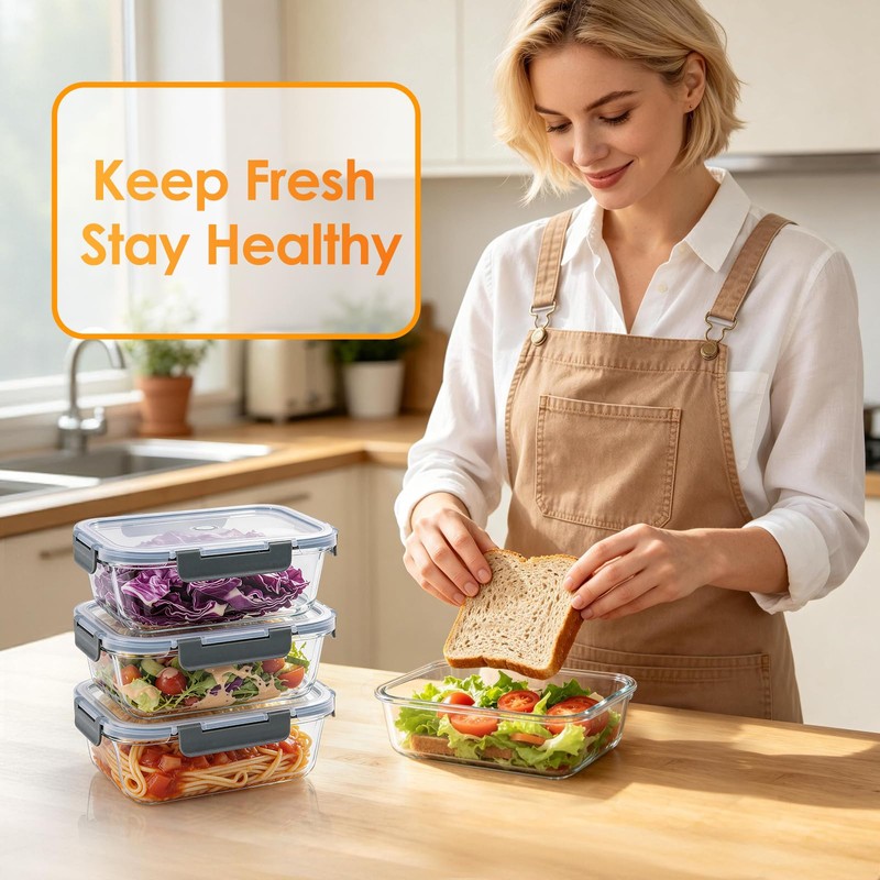 KEKEGO 5Pack 22oz Glass Storage Containers with Lids, Glass Meal