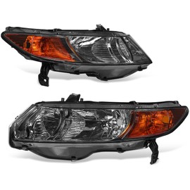 oEdRo Headlight Assemblies Compatible with 2006 2007 2008 2009 2010 2011 Civic 2 Door Coupe Headlamps Chrome Housing Amber Reflector Smoke Lens
