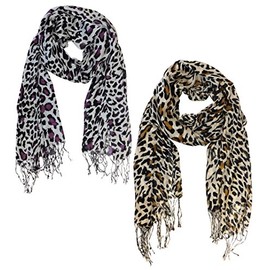 Peach Couture Beautiful Soft and Silky Leopard Print Pashmina Shawl Scarves Wine Purple and Classic Brown