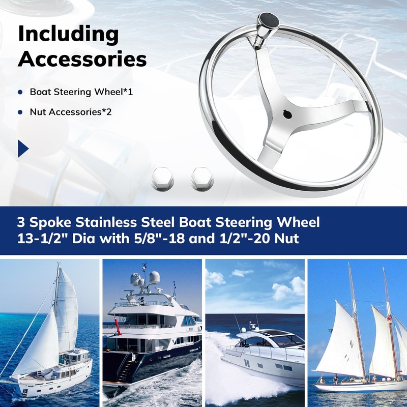 3 Spoke Stainless Steel Boat Steering Wheel 13-1/2" Dia with