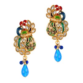 Touchstone Indian Bollywood Traditional Handcrafted Designer Crystal Jewelry Colorful Long Earrings Jhumki in Gold Or White Tone for Women., Rhinestone, No Gemstone