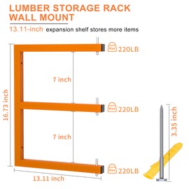 Lumber Rack Wall-Mounted Lumber Storage Rack, Heavy Duty Wood Storage Racks with 9-Level System, 1980 LB Sturdy Garage Wood Organizer, Orange Lumber Metal Racks for Indoor and Outdoor (6 Pack)