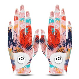 Golf Gloves Women's Ambidextrous Sheepskin and Microfiber Leather Stretch Fabric Soft Soft Elastic Breathable Abrasion Resistant Non-Slip Grip Rain Sweat All Weather Model with Golf Marker