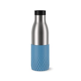 Emsa N31107 Bludrop Sleeve Drinking Bottle, 0.5 Litres, 100% Leak-Proof, Quick-Press Closure, Ergonomic 360° Drinking Enjoyment, 12 Hours Warm, 24 Hours, Dishwasher Safe Stainless Steel, Aqua Blue