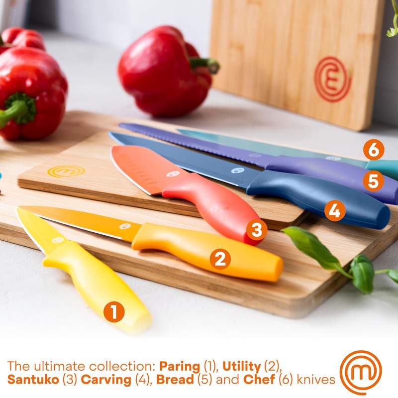 MasterChef Knife Block Set of 6 Kitchen Knives, Extra Sharp