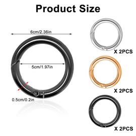 Carabiner Round 60 mm, Pack of 6 O Ring Spring Clips Round Key Ring Zinc Alloy Large Carabiner Hook for Key Chain Bags Purses DIY Crafts
